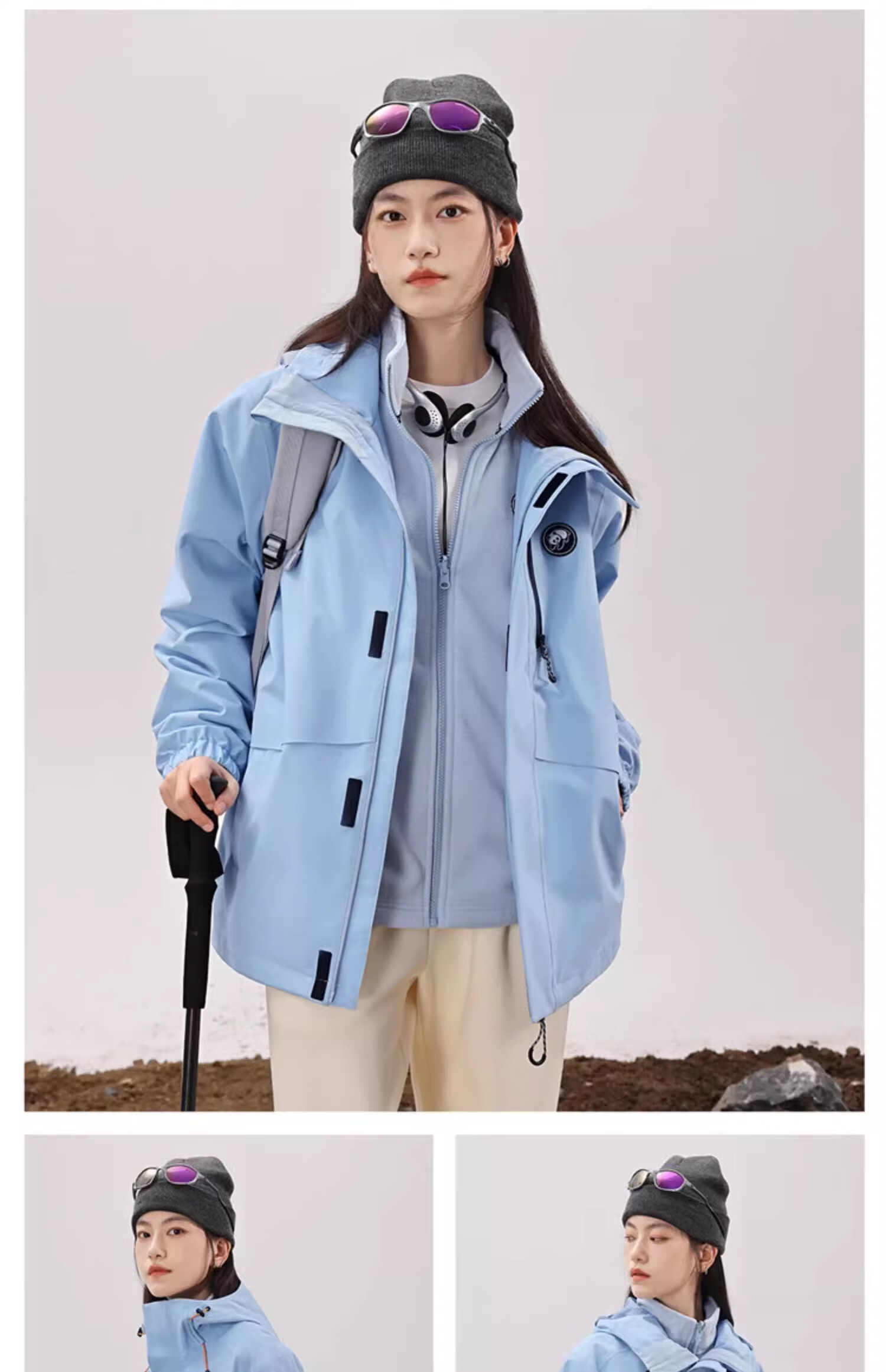 CAMEL Panda Three-In Outdoor Waterproof And Windproof Jacket for Men And Women, Autumn And Winter Hiking And Mountaineering Coat 1641 32