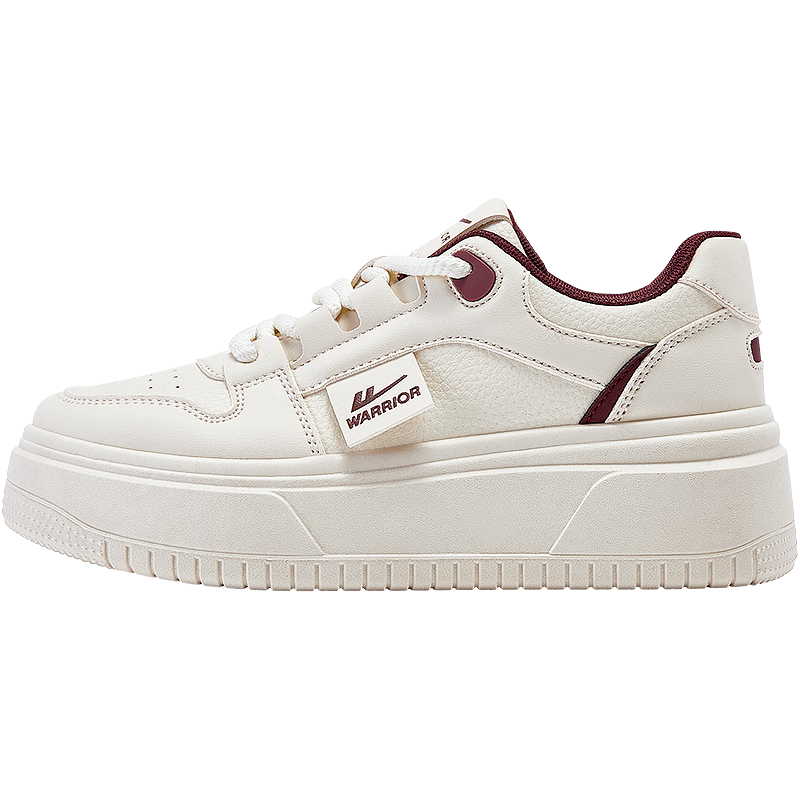 Warrior Official White Sneakers for Women, Spring Low-Top Canvas Shoes, Leather Casual Shoes for Ladies, Beige Red, Size 36