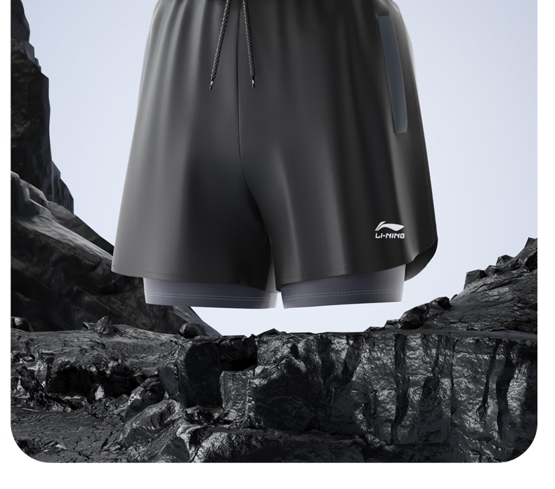 Li-Ning Swimming Trunks for Men, Anti-Embarrassment Knee-Length Double-Layer Swim Shorts, Comfortable High-Elasticity Water And Land Dual-Use Beach Shorts, 394 Black-Gray L 2