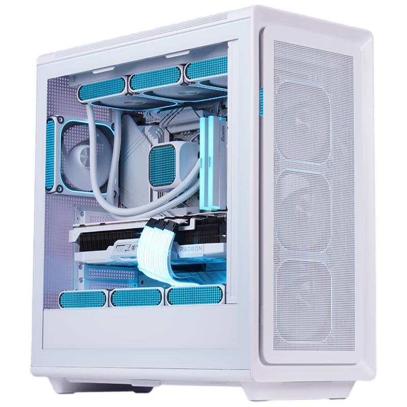 Aigo Fuyao Qianli, Second-Hand White, Glass Side-Transparent Desktop Computer Case, Supports 360mm Water Cooling/ATX Motherboard/Airflow Case/Five-Sided Mesh Ventilation for Heat Dissipatio