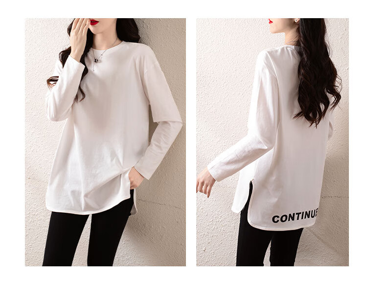 DME Fashion Split Camisole for Women, Inner Layer for Spring And Autumn, Loose-Fitting Lazy Style Women's T-Shirt, Hip-Covering Long-Sleeve Tee for Wome 2