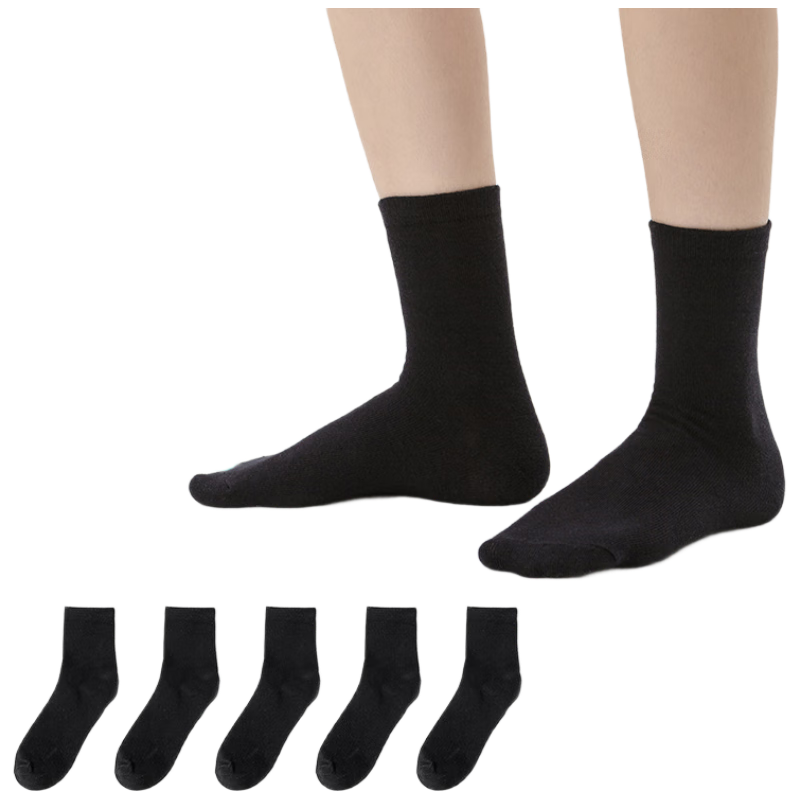 Bianshi Disposable Men's Antibacterial Deodorant Cotton Socks Travel All-Season Sweat-Absorbing Breathable Sports Socks Black Mid-Calf 5 Pairs Pack