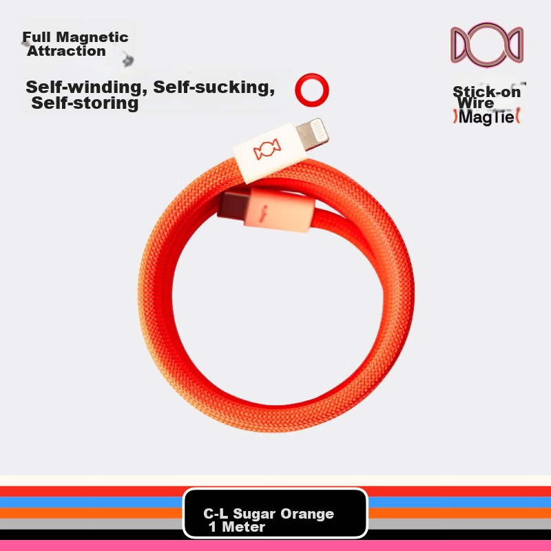 CANDYSIGN Candy Factory MagTie Hard Candy, Fully Magnetic Adhesive Strap, C-L Sugar Orange Apple, MFi Certified Charging Cable, Data Cable, Fast Charging Type-C IPad