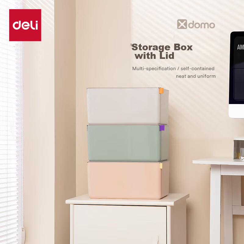 Органайзер для хранения Deli Xdomo XDM14, большой, светло-серый, с крышкой, 32.6x22.2x18.2 см