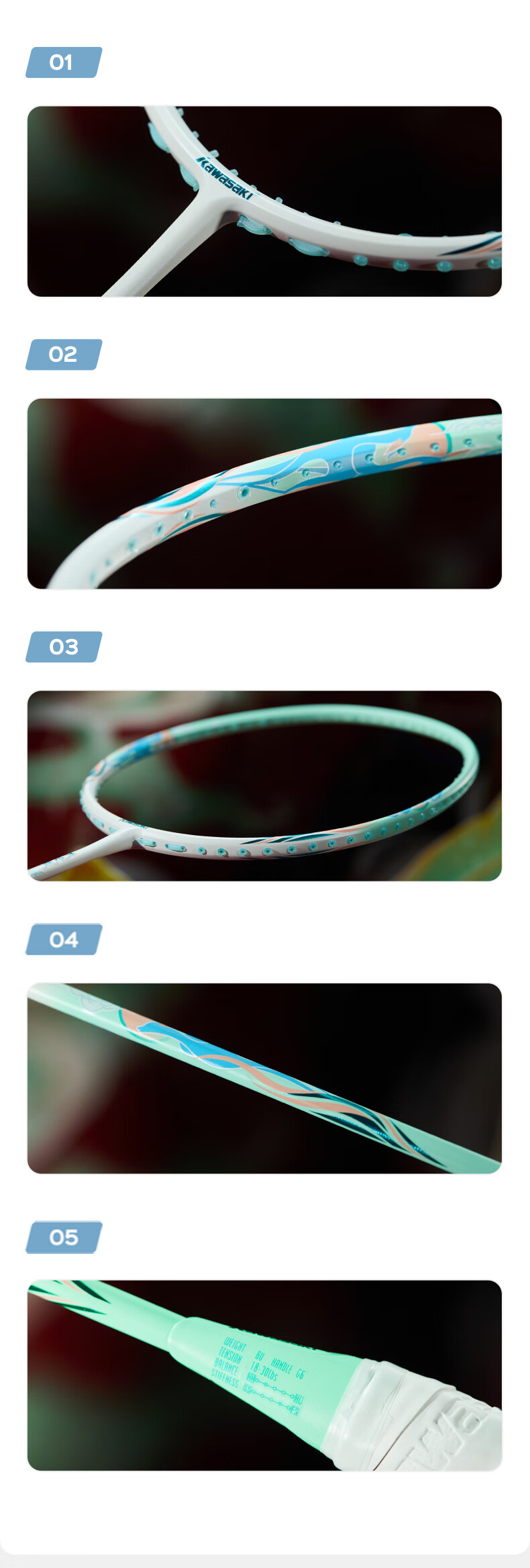 KAWASAKI Badminton Racket, Full Carbon Single Racket, Ultra-Light, Balanced for Attack And Defense, Feitian Jiuse Lu Green Oasis (Pre-Strung) 10