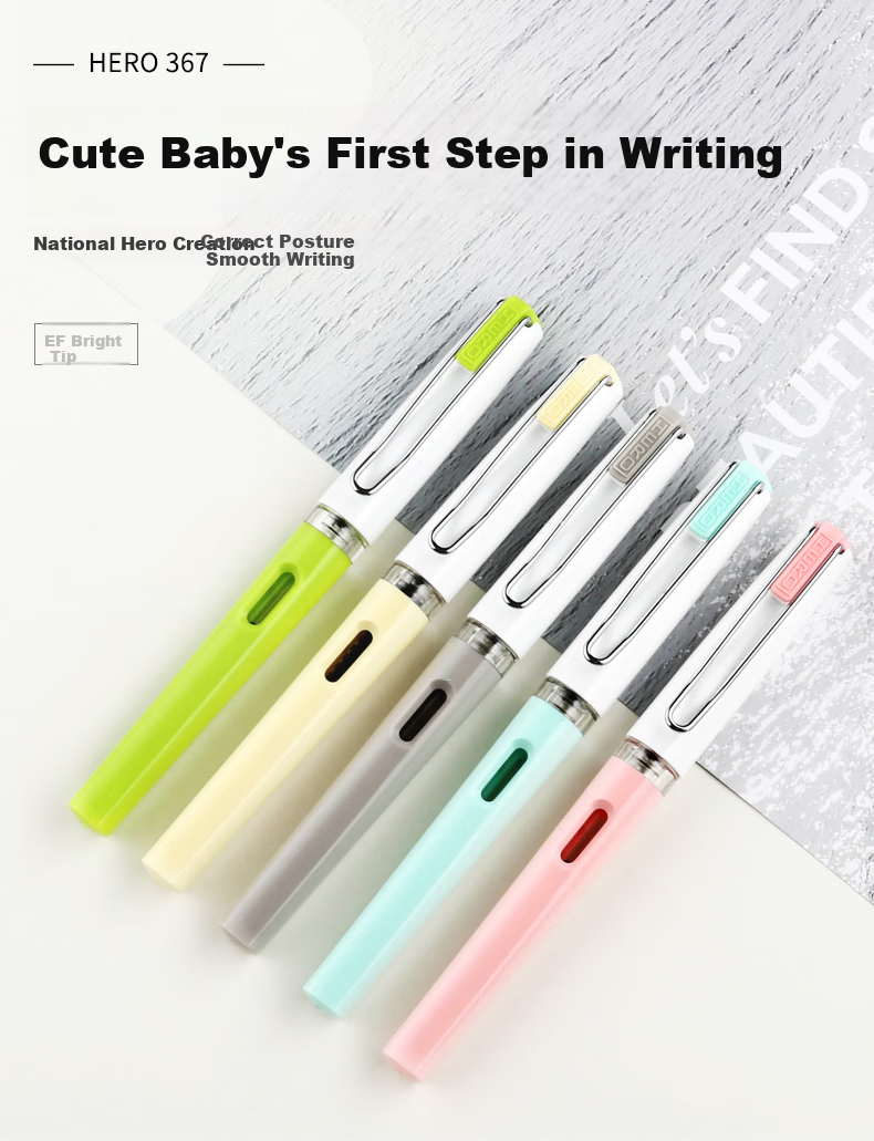 HERO Fountain Pen 9338A Magnetic Cap Gradient Light Green EF Nib Automatic Writing Practice Pen for Grade 3 Students 1