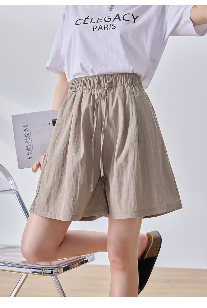 LangSha Ice Silk Shorts for Women, Summer Loose-Fitting Textured Casual Shorts, High-Waisted Wide-Leg Knee-Length Shorts 20