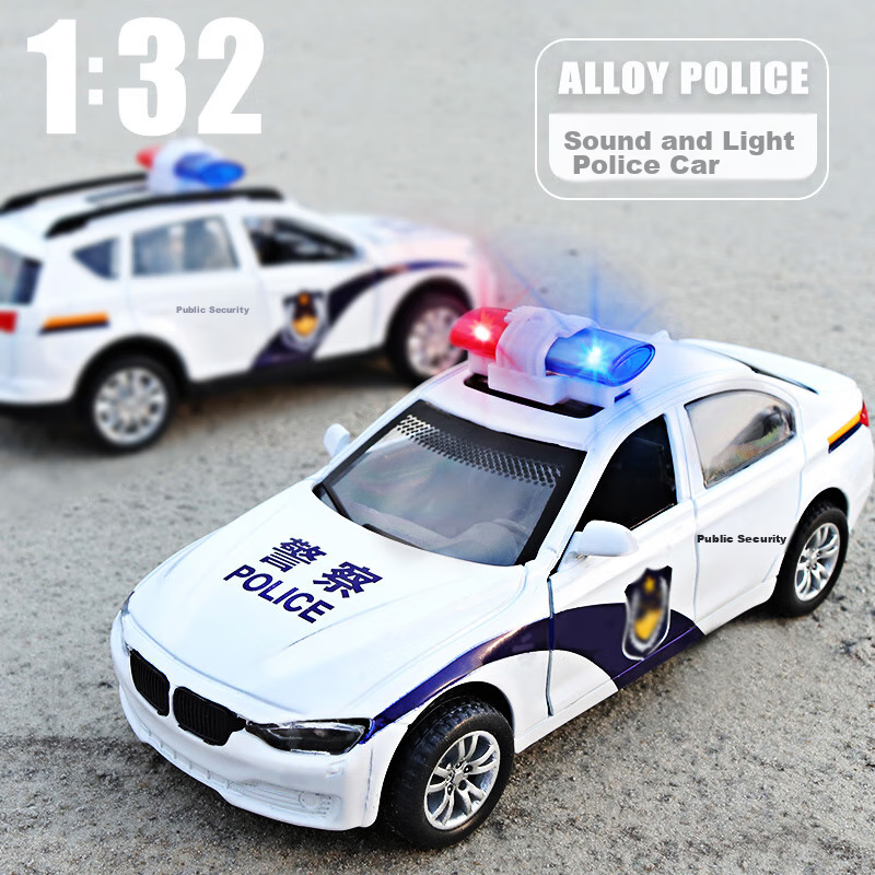Cawndilla Families Children's Alloy Toy Car, Boys' BMW Police Car with Sound And Light Effects, Pull-Back Car Model Decoration, Birthday Gift for Boys And Girls