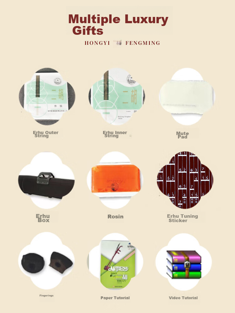 HongYiFengMing Rosewood Erhu for Beginners' Practice, Handcrafted Python Skin Hexagonal Erhu with Adjustable Bridge, Traditional Chinese Musical Instrument 2