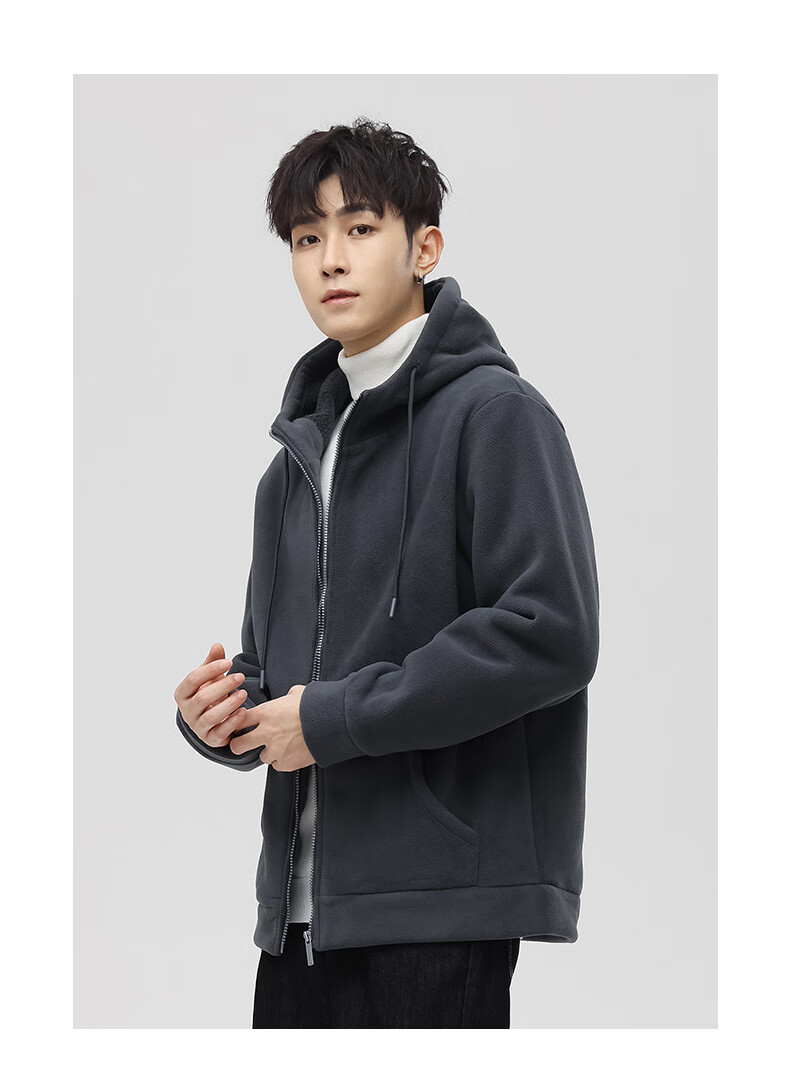 MiiOW Fleece Jacket for Men, Autumn And Winter New Trendy Versatile Outdoor Fleece-Lined Warm Casual Jacket Menswear 16