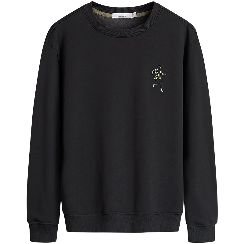 Dancing with Wolves [Long-staple Cotton Lined with Fleece] Autumn Winter Thickened Warm Crewneck Sweatshirt Men's Hoodie 001 Black 170