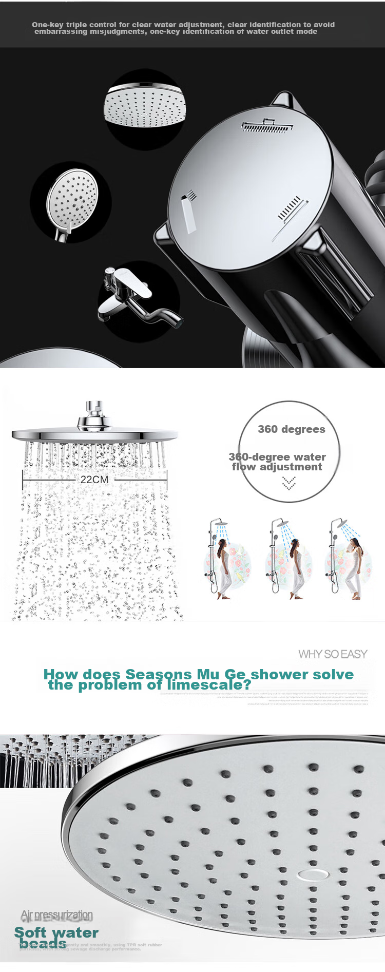 MICOE Shower Set Gun Gray Hot and Cold Shower Set Bathroom Pressurized Shower Head Full Set M-A130 11