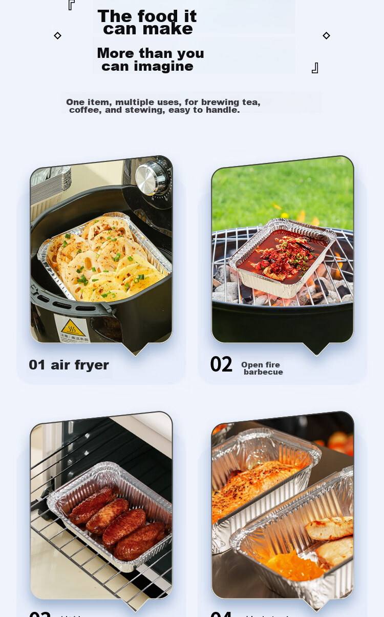 YOUAO Air Fryer Aluminum Foil Trays, 450ml*30 Pieces, Disposable Food Containers, Barbecue Oven Baking Pans 15