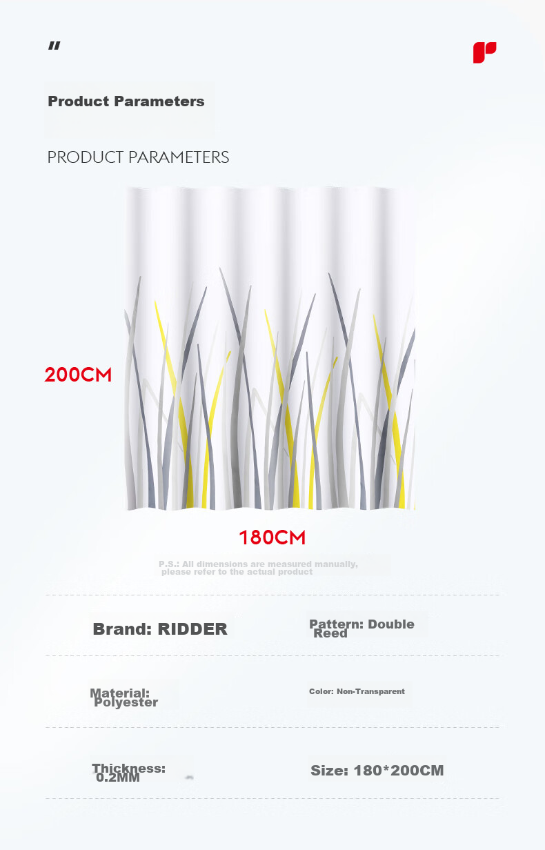 RIDDER Shower Curtain, Waterproof And Mold-Proof, No Drilling Required, Nordic Style, 180x200cm, Imported from Germany, Polyester Material, for Bathroom Use 3