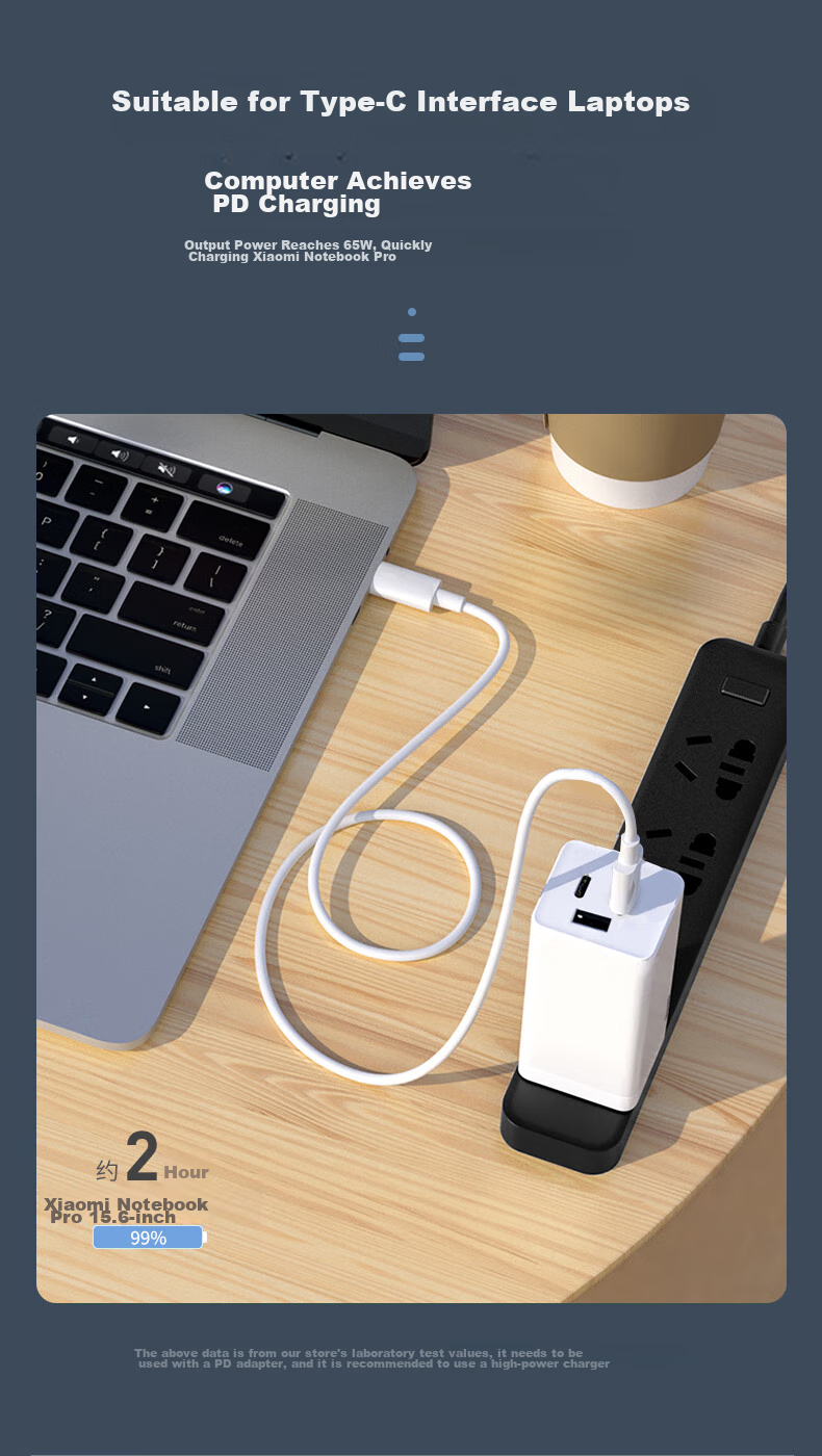 Chaofan Suitable for Xiaomi Redmi Huawei Honor Laptops, 65W PD Data Cable, 2 Meters, Compatible with D/13/14/15/16/X/Pro, Lenovo And HP Computer Charger Cable 5