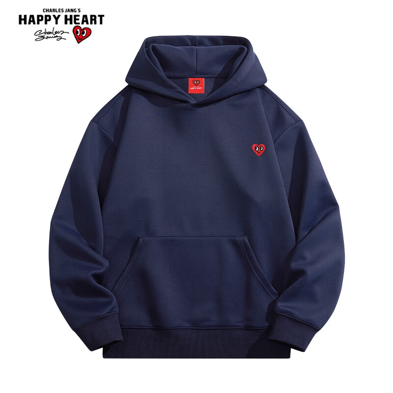 Chaersitaoxin Hooded Sweatshirt for Men And Women, Couple Matching Style, Solid Color Basic Versatile Fleece-Lined Thick Pullover Top, Navy Blue, Size S