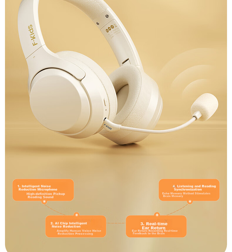 IKF Fkids H2 Over-Ear Bluetooth Wireless Headphones, Professional Recitation And Memorization Headphones, Immersive Student Online Class English Exam Learning And Memorization Specialized 9