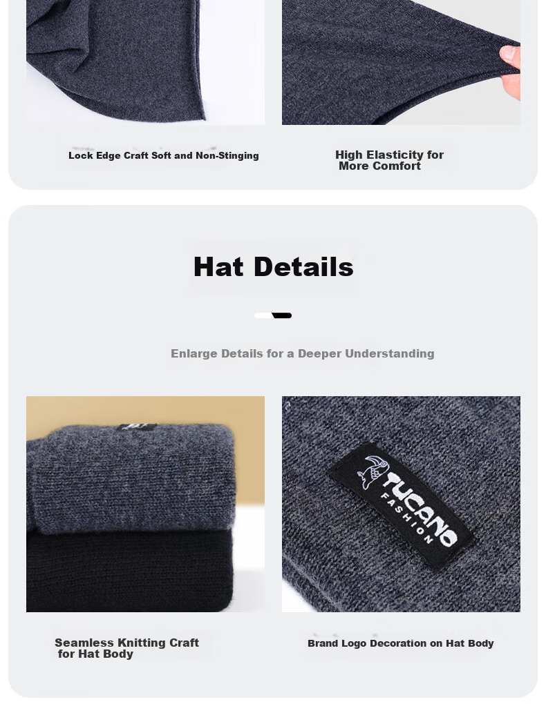 TUCANO Pure Wool Men's Hat And Scarf Two-Piece Set, Winter Outdoor Cycling Sports Warm Windproof Scarf Woolen Hat for Me 23