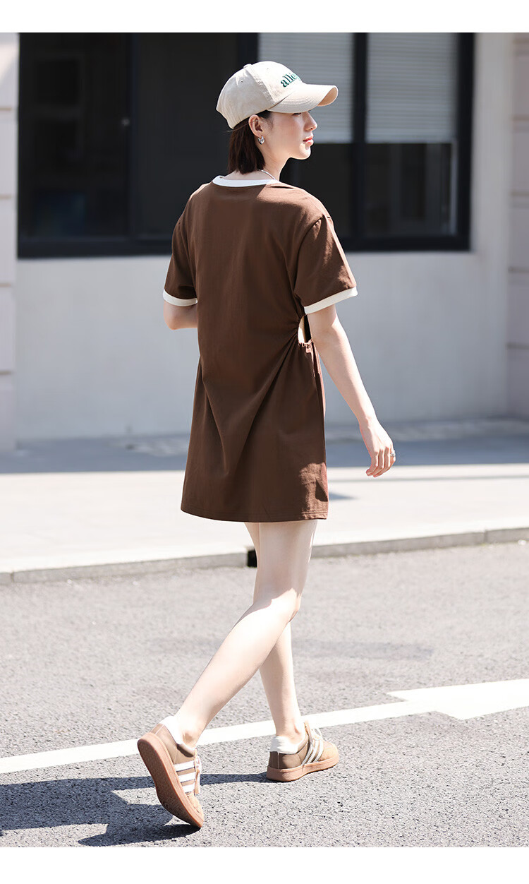 Dme [Low-Cut Dress] Summer Round Neck Short-Sleeve Dress with Hollow-Out Waist Desig 11
