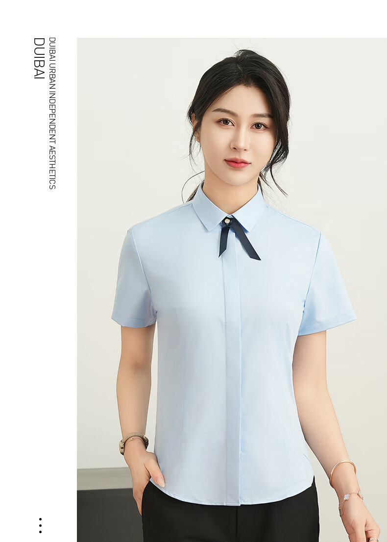ROMON Cotton Short-Sleeve Shirt for Women, Business Casual Professional Formal Wear, Slim Fit Work Uniform Commuter White Blouse Women's Clothing 11