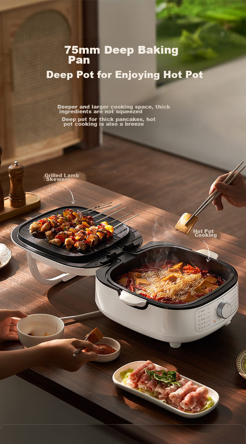 SUPOR Electric Griddle with Detachable Upper And Lower Plates, Steamer Pot Hot Pot Wok, Pancake Maker Sandwich Machine Breakfast Maker 75mm Deep Adjustable Heat JT2828R864 5