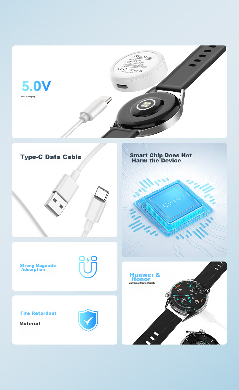 CangHua Magnetic Wireless Fast Charging Cable for Huawei Watch, Compatible with Watch GT/GT2/2E/Honor Watch 2/Magic/GS Pro Charging Dock CP06 3