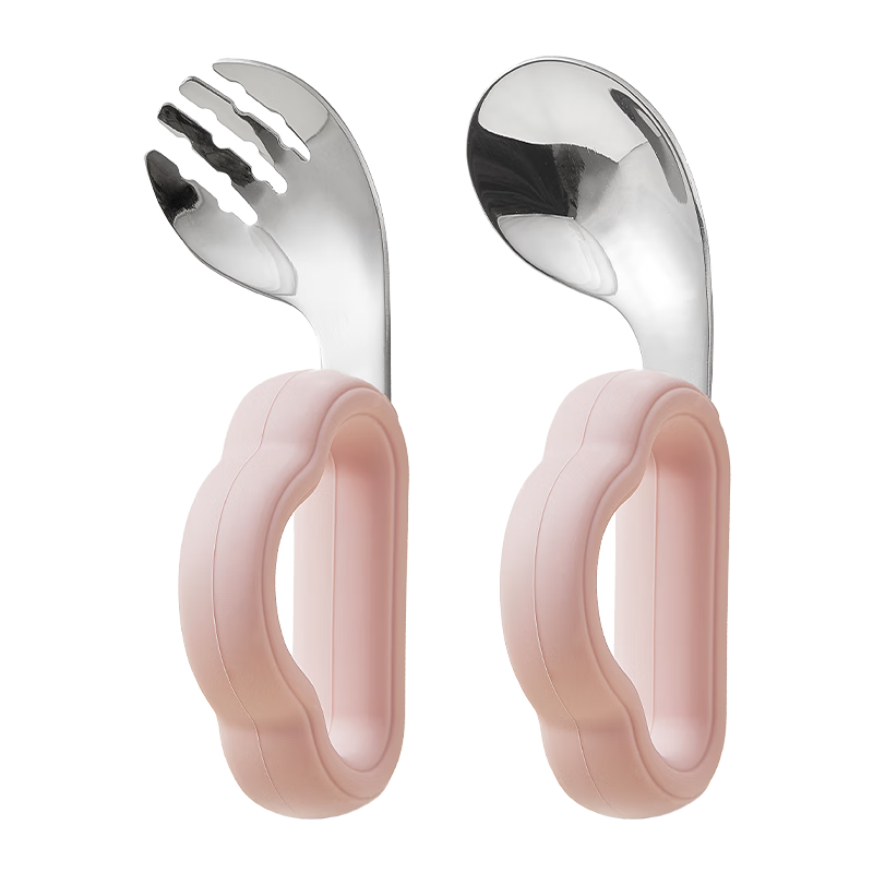 LOCK&LOCK Baby Feeding Spoon Set, Stainless Steel Training Spoon for Self-Feeding, Fork And Spoon Set for Children over One Year Old
