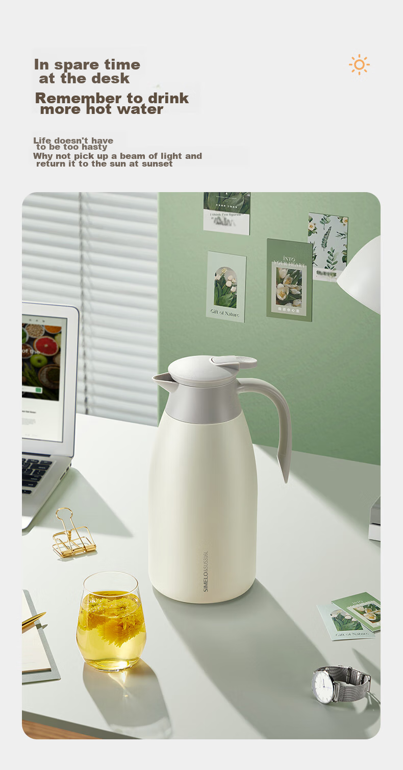 SIMELO Insulated Thermos, Large Capacity Household Use, 316 Stainless Steel Inner Liner, Hot Water Kettle, Warm Water Bottle, Thermos Flask, 2.0L, Yingbin Elegant White 8