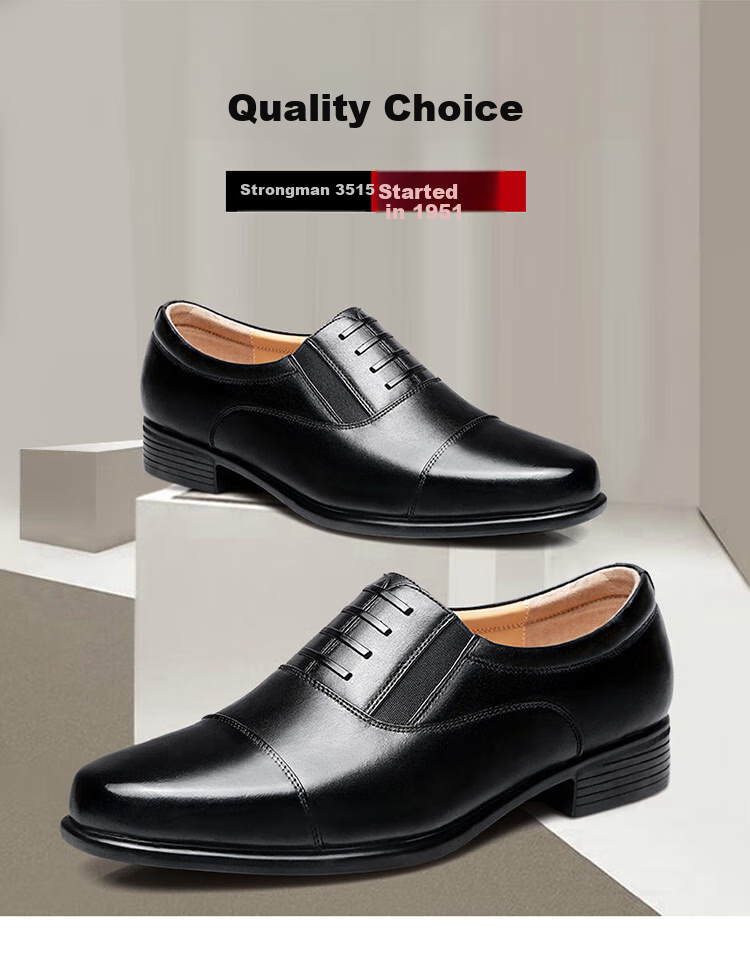 Qiangren Business Formal Shoes, Jihua 3515 Three-Joint Leather Shoes, Top-Grain Cowhide Men's Shoes, Slip-On Derby Shoes, Black, Size 40 2
