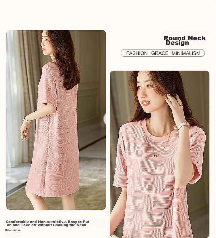 Dme [Simple And Elegant] Spring And Autumn Round Neck A-Line Textured Knit Slightly Stretchy Midi Dress for Wome 6
