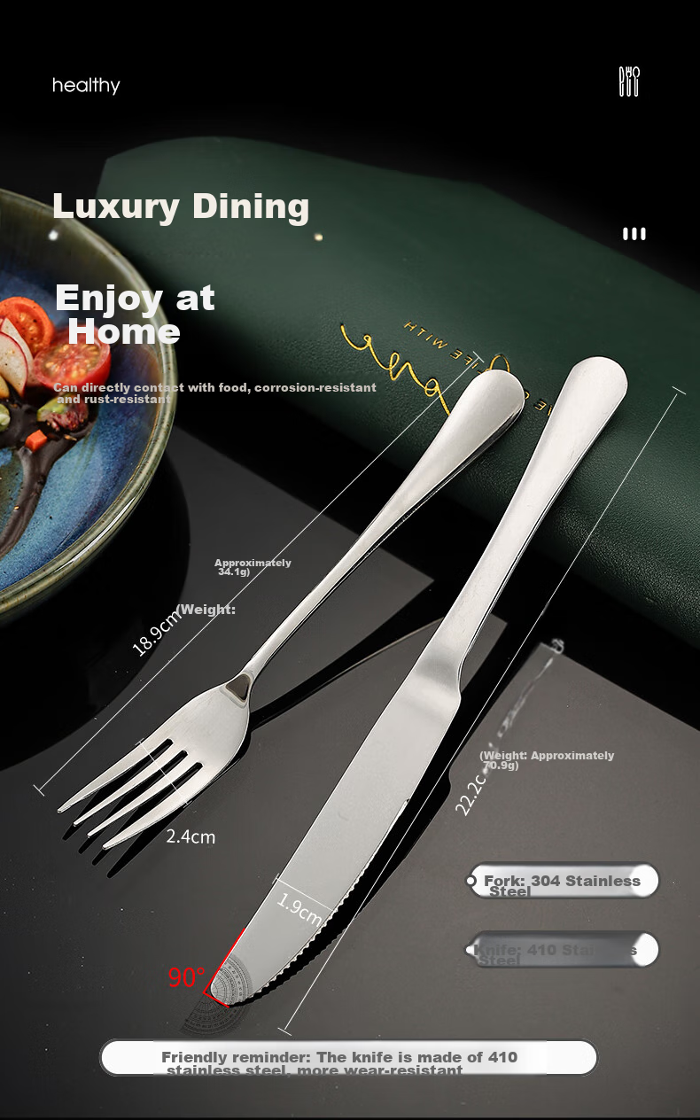 Guangyi 304 Stainless Steel Western Cutlery Set, Steak Knife And Fork Set, Thickened Tableware Complete Set, Fork 2-Piece Set GY7270 3