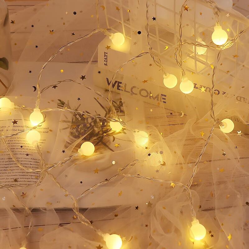 TaTanice Round Ball String Lights, 3 Meters, 20 Lights, Decorative String Lights, Birthday Gift, Colorful Lights, Ambient Decoration, Warm White