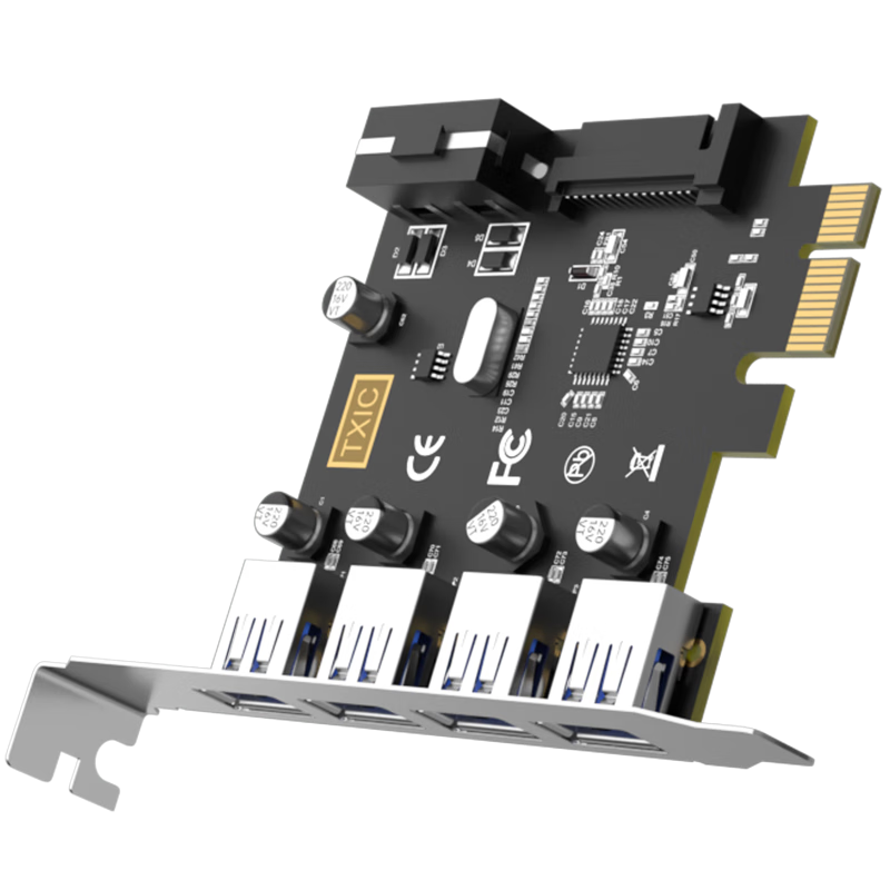 KELEPU PCIe X1 to 4-Port USB 3.0 Expansion Card Independent Four-Channel Rear Computer 4-Port USB Adapter Card Dual Power Supply 4Pin/15Pin