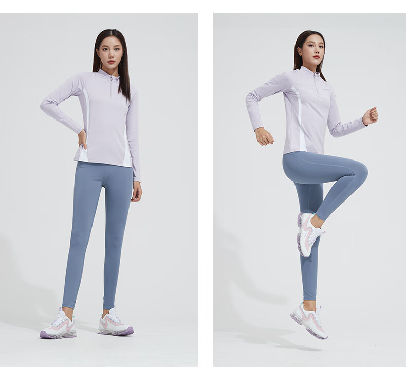 CAMEL Thin Fleece Sports Top for Women, Stand-Up Collar Long Sleeve Running Fitness T-Shirt C1W14L0623 Peach Pink S 22