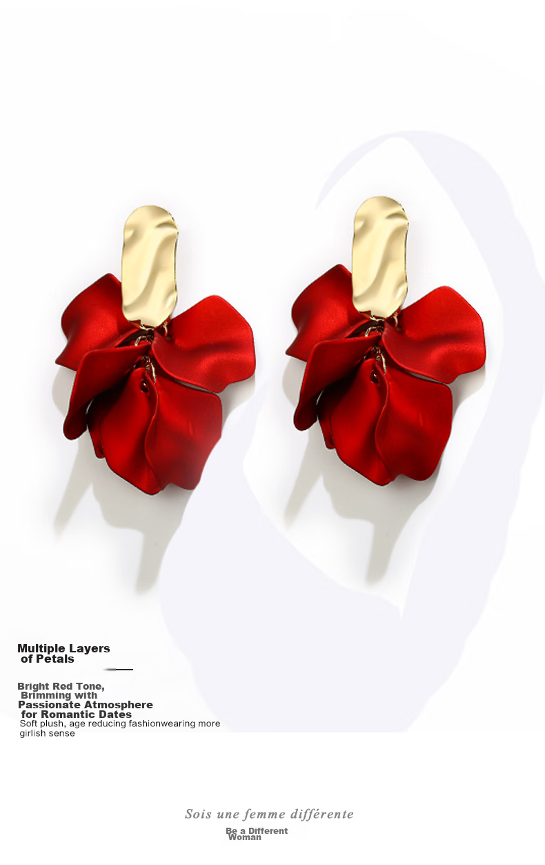 Dairuo Red Earrings without Piercings, Large Earrings for Women, Elegant And Unique, Exaggerated Earrings, High-End Autumn And Winter New Year Festive Accessories 4