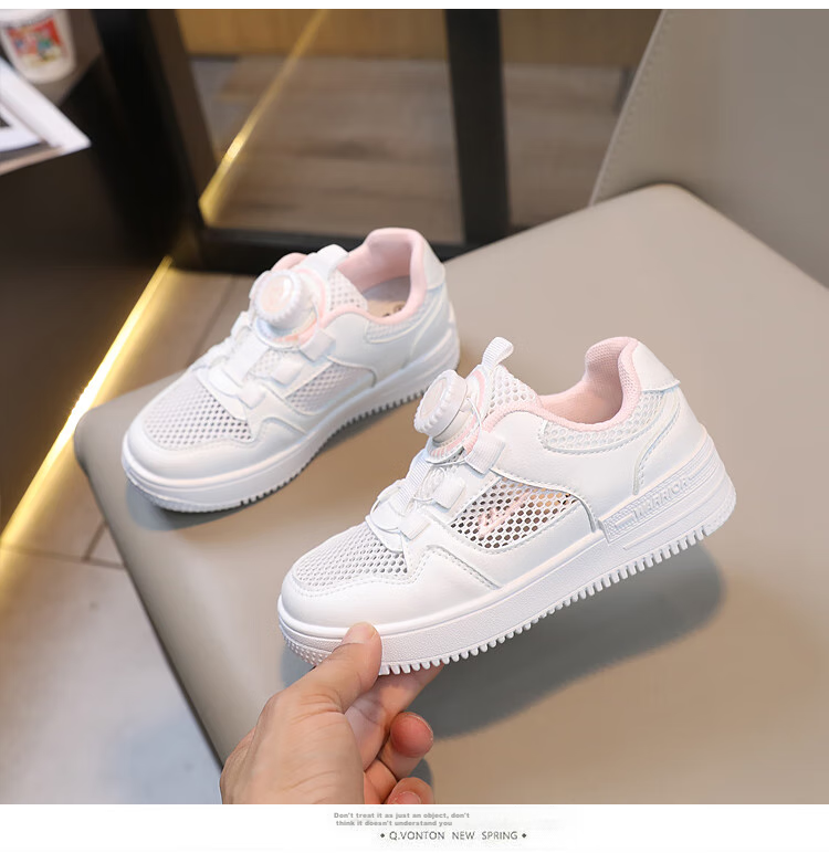 Warrior Children's Shoes, Mesh Upper White Sneakers, Sandals, Button Sports Shoes, Casual Shoes, Skateboard Shoes, WZ(CL)-0347, White, Size 35 9