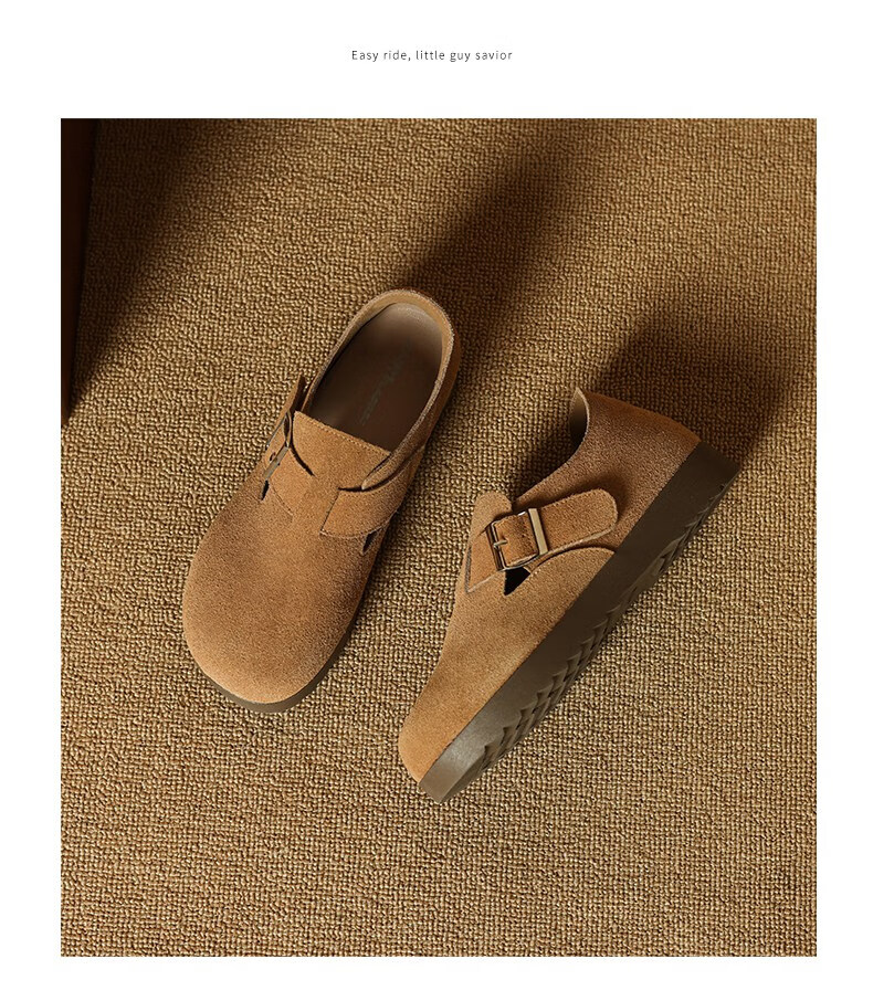 ZHR Bokeng Women's Shoes, 2026 New Style, Genuine Leather, Commuter Women's Shoes, Casual Versatile Flats, AB55 Camel Color, Size 38 12