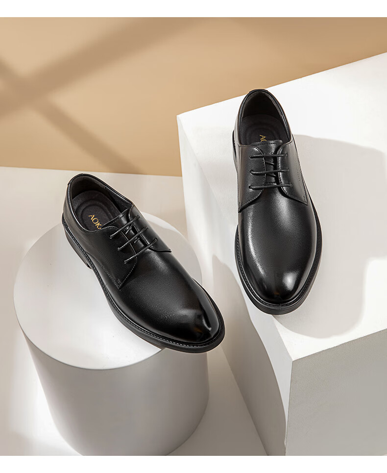 Aokang Business Formal Leather Derby Shoes Lightweight Luxury Wedding Shoes Black Size 39 11