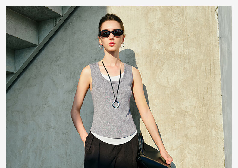Navigare Women's Slim-Fit Elastic Faux Two-Piece Vest Inner Layer Top 2325905503 6