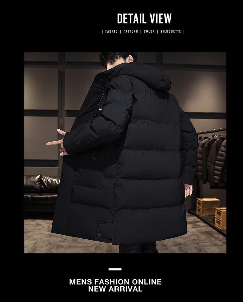 Pierre Cardin Cotton Jacket, Autumn And Winter Mid-Length Style for Men, Comfortable Simple Outdoor Windproof Hooded Coat, Black, 4XL 2