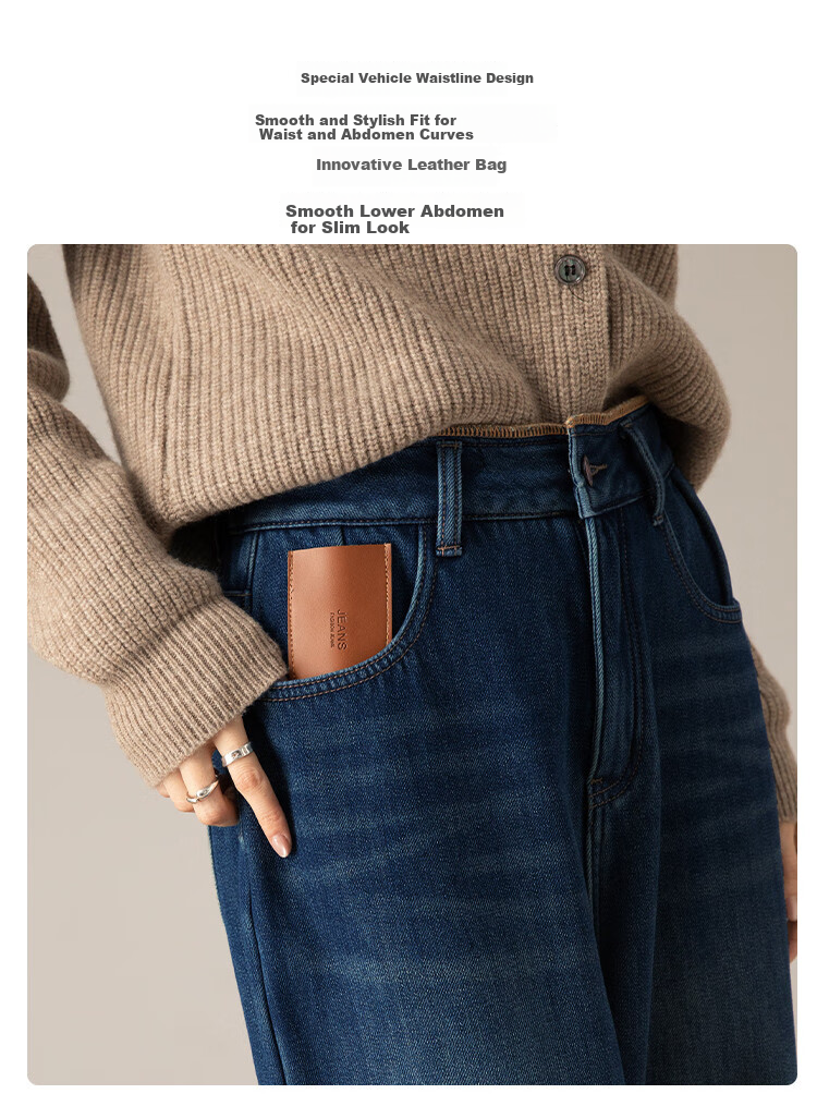 Dme Walking Warm Baby Winter God Pants, New Style Fleece-Lined Thick Wide-Leg Jeans for Women, Blue Fleece-Lined, Size S 8