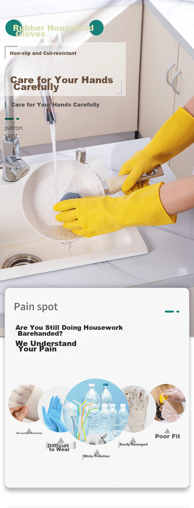 MEIJIARIJI Thickened Latex Rubber Gloves M Size 2 Pairs Household Dishwashing Gloves Property Cleaning Rubber Gloves 1