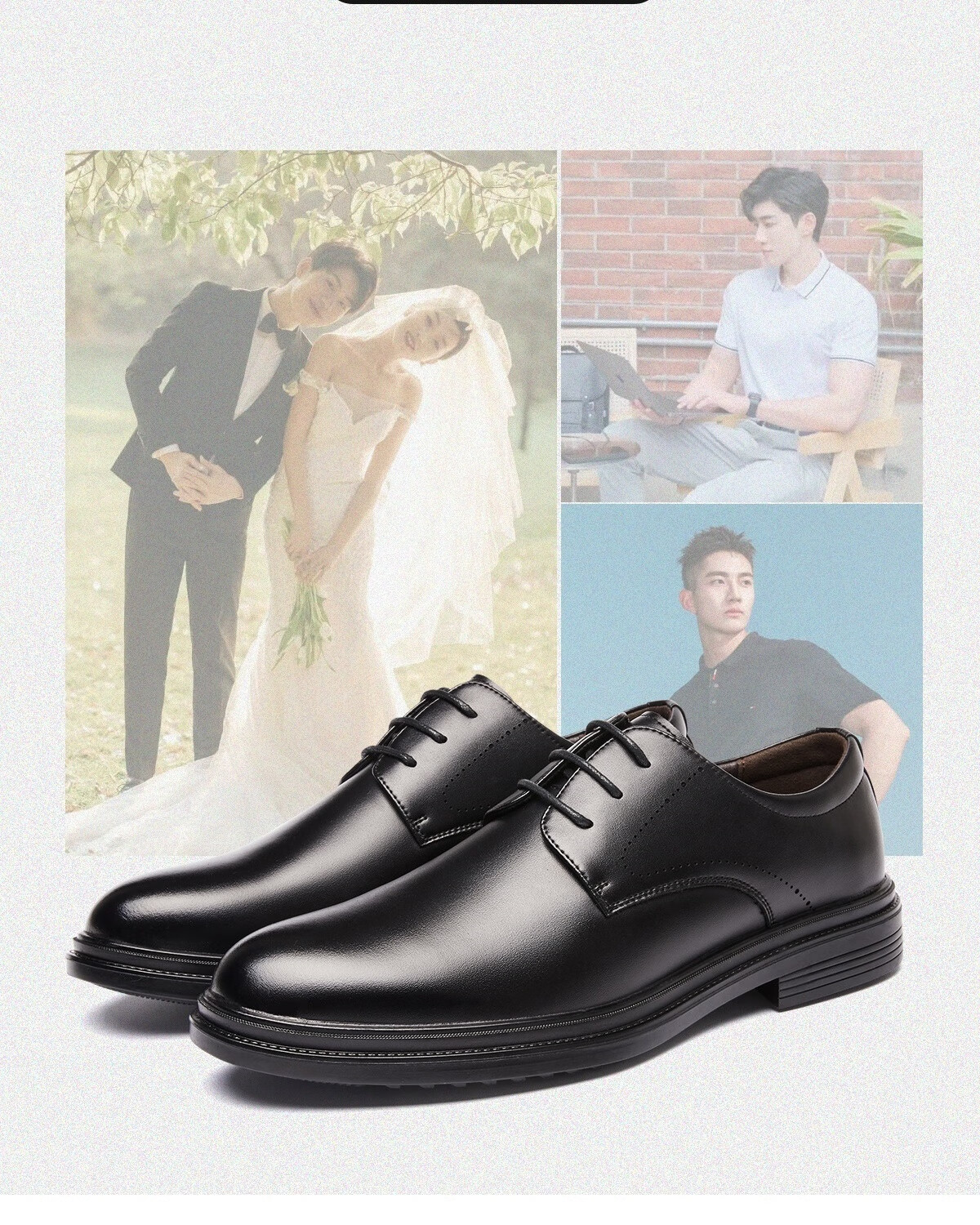 Huili Men's Shoes, Business Casual Leather Shoes, Comfortable Versatile Derby Shoes, Groom's Wedding Black Formal Shoes, Black, Size 44 4