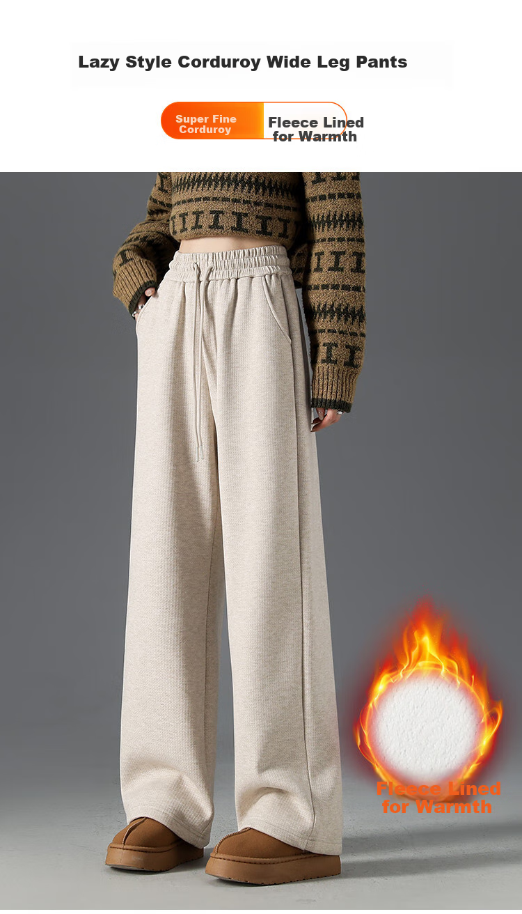 Dme Fleece-Lined Warm Maillard Style Autumn And Winter Simple Solid Color Versatile Straight-Leg Pants Women's Wide-Leg Trousers, Coffee Color, L 1