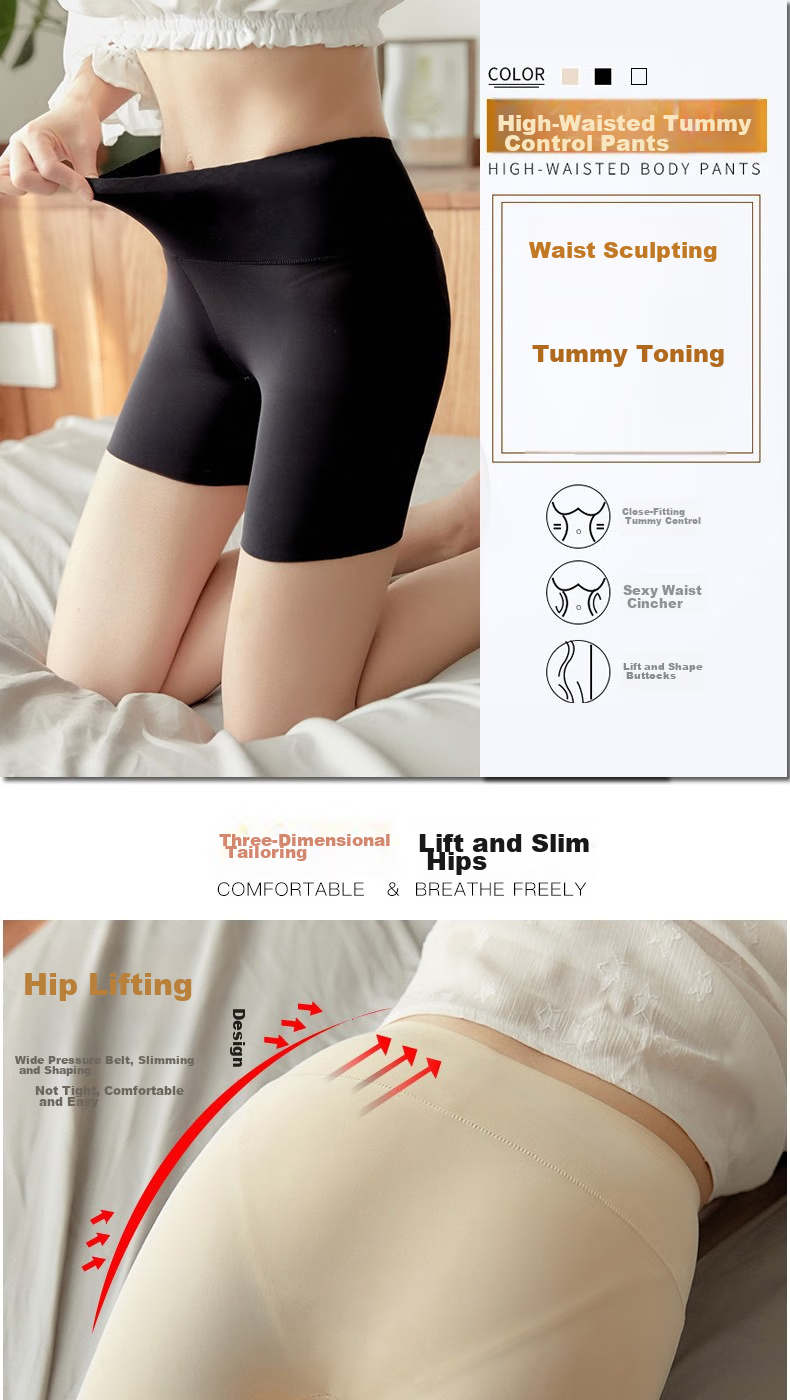 LangSha High-Waisted Safety Shorts for Women, Anti-Exposure Summer Thin Ice Silk Underpants, Butt-Lifting Tummy Control Non-Rolling Edge Protective Shorts 2