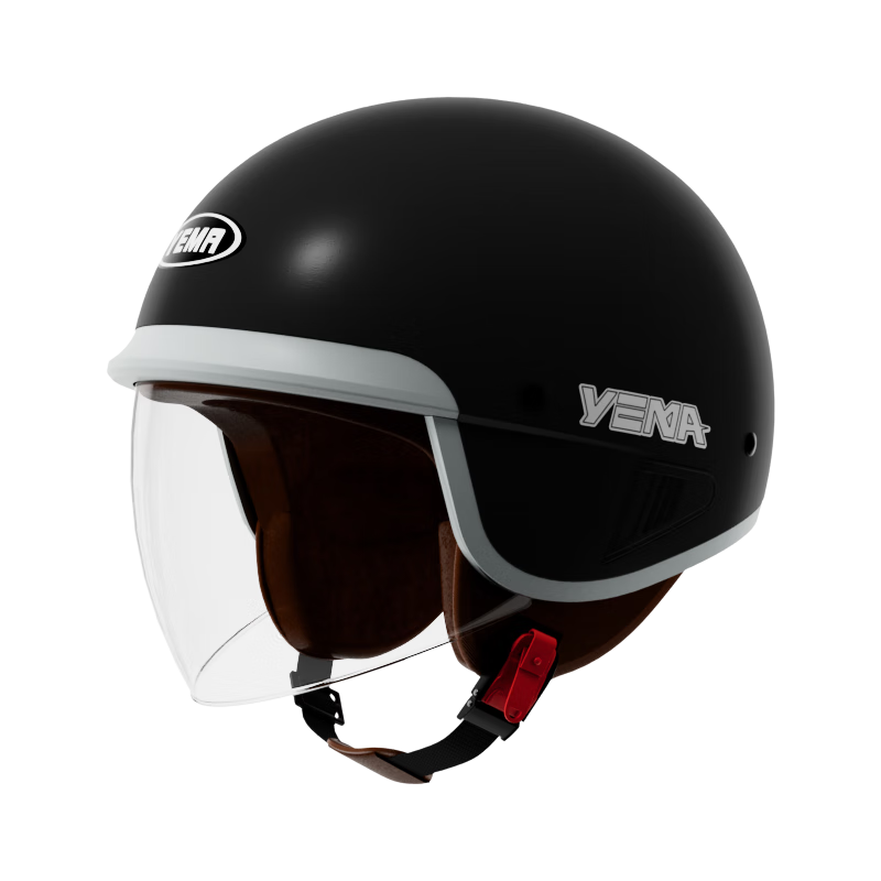 YEMA 3C Certified New National Standard Class A 656S Helmet Unisex Winter Four-Season Universal Electric Motorcycle Motorbike Safety Half Helmet Black with Transparent Long Visor