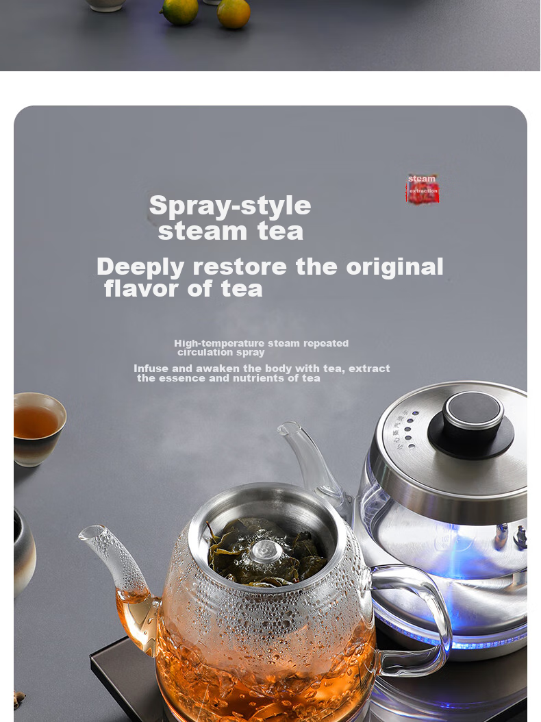 Biooner Fully Automatic Electric Kettle with Water Dispenser, Tea Maker, And Tea Table All-In for Home And Office Use, Integrated Tea Set XT-S07 Silver-Gray Three-Piece Set 1L 12