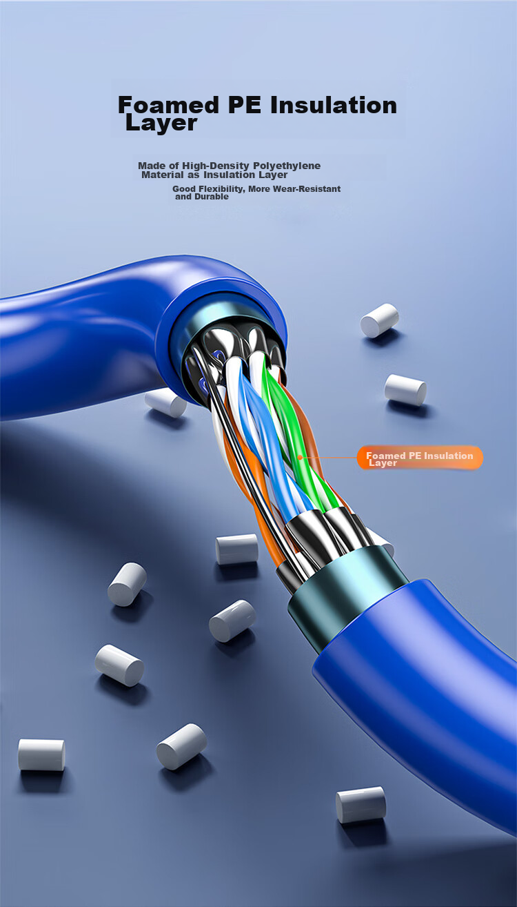 SAMZHE CAT6A Double-Shielded Network Cable [0.57±0.008mm Pure Copper Core] 10 Gigabit Anti-Interference, for Engineering And Home Network POE Monitoring, 50 Meters LC6050 8