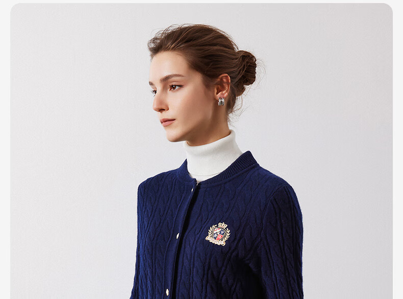 Navigare Italian Small Sailboat Autumn And Winter Women's All-Wool Jacket, Cable Knit Sweater Cardigan 2334094508 M 1