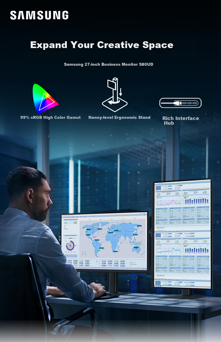 SAMSUNG 27-inch IPS 4K HDR 1.07 Billion Colors Eye-care Low Blue Light 90W Type-C Port Adjustable Rotating Office Monitor LS27D804UACXXF 2